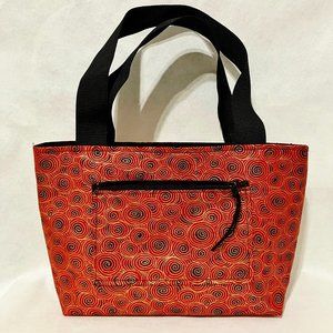 Red Swirls Tote Purse Handmade Unique Hand Bag Fabric Red Gold Double Handles